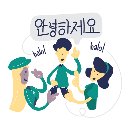 Illustration of people speaking and translating in different languages